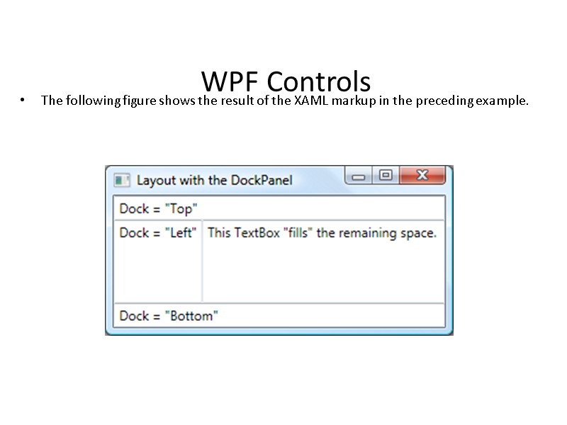 WPF Controls The following figure shows the result of the XAML markup in the